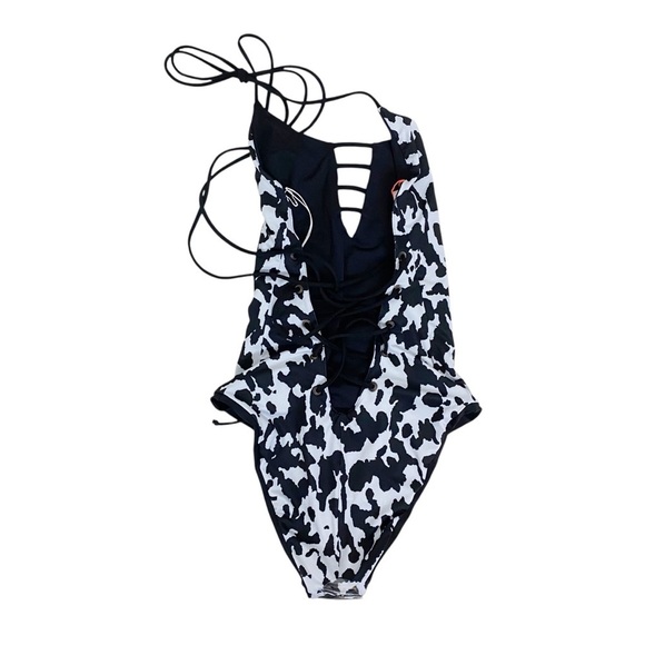 Maaji Reversible Cow Print One Piece Swimsuit Black White - Picture 3 of 5